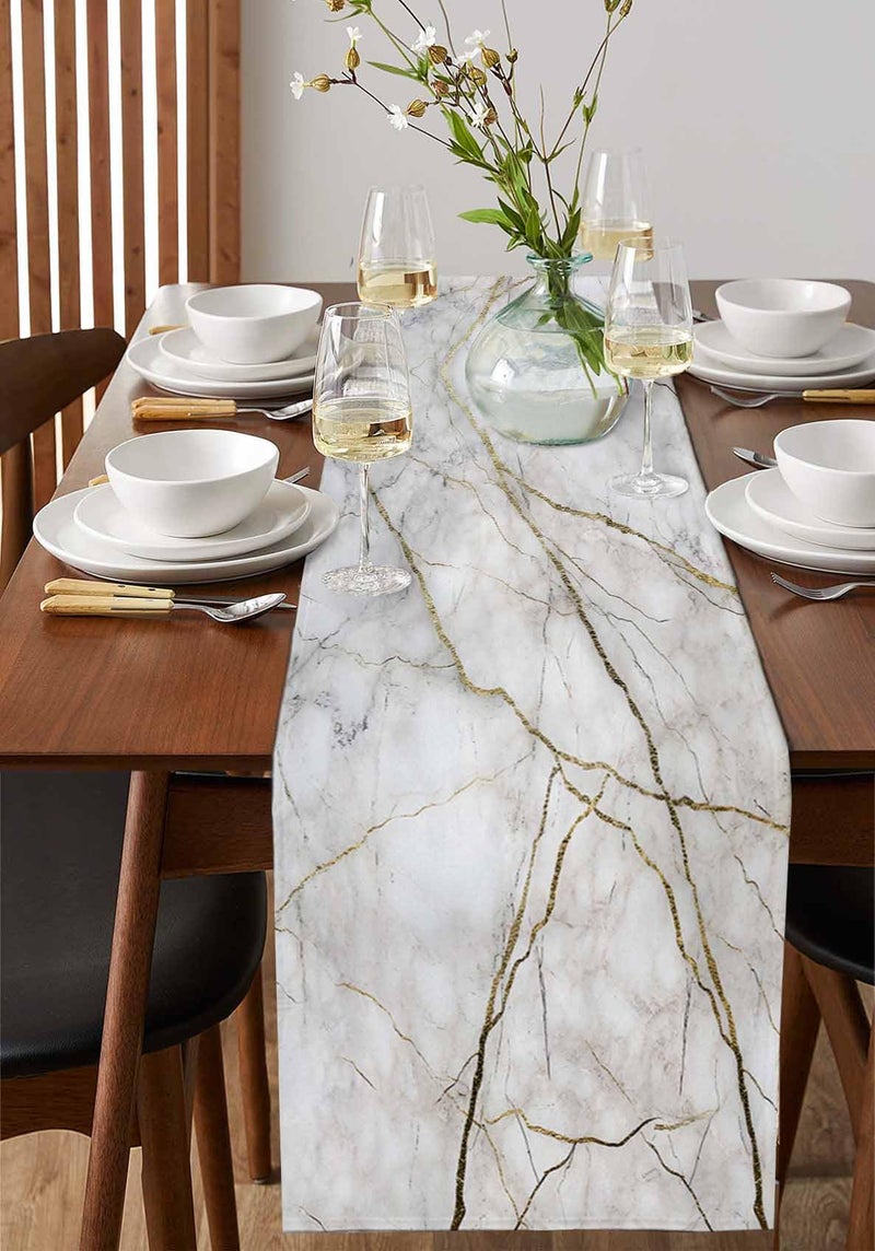 PIEPLE Marble Table Runner-Cotton Linen-Long 90 inche White Gray Gold Dresser Scarves,Texture Tablerunner for Kitchen Coffee/Dining/Sofa/End Table Bedroom Home Living Room,Scarfs Decor for Holiday Dinner - Image 4